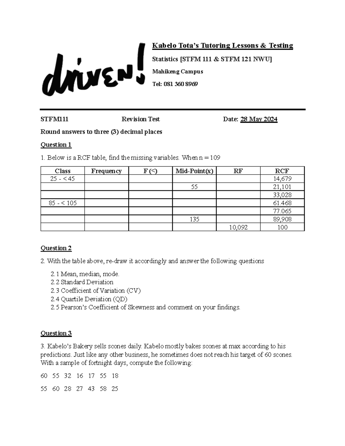STFM111 Revison Document Kabelo Tota (2024) Kabelo Tota’s Tutoring