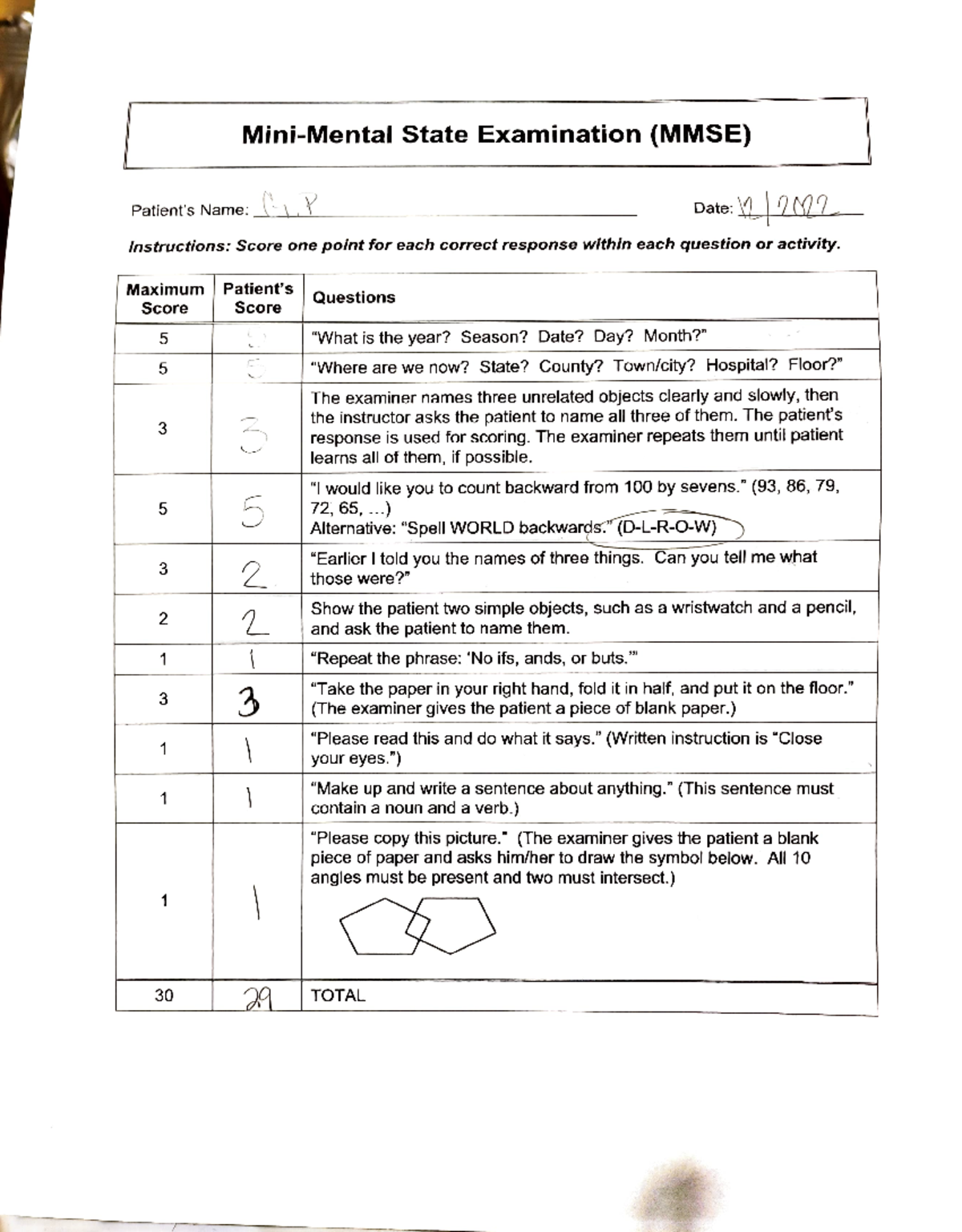 Jphillips extra 121422 - Mini-Mental State Examination (MMSE) Patient ...