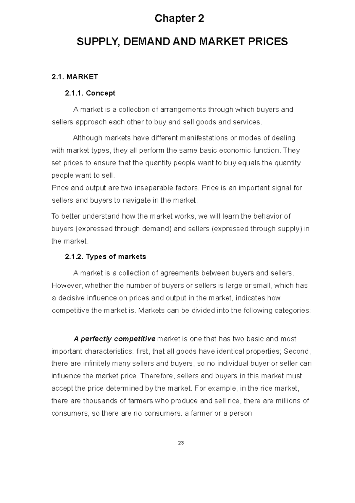 Note 3 - Economics Notes - Chapter 2 SUPPLY, DEMAND AND MARKET PRICES 2 ...