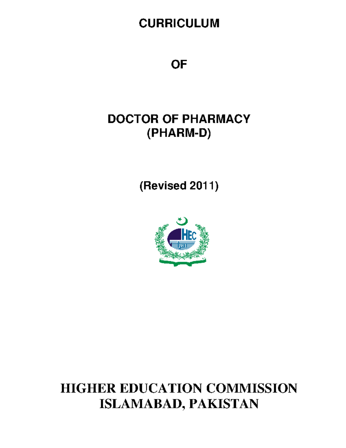 Pharmacy 2010 11Revised Curriculum Pharm D VC Action No - CURRICULUM OF ...