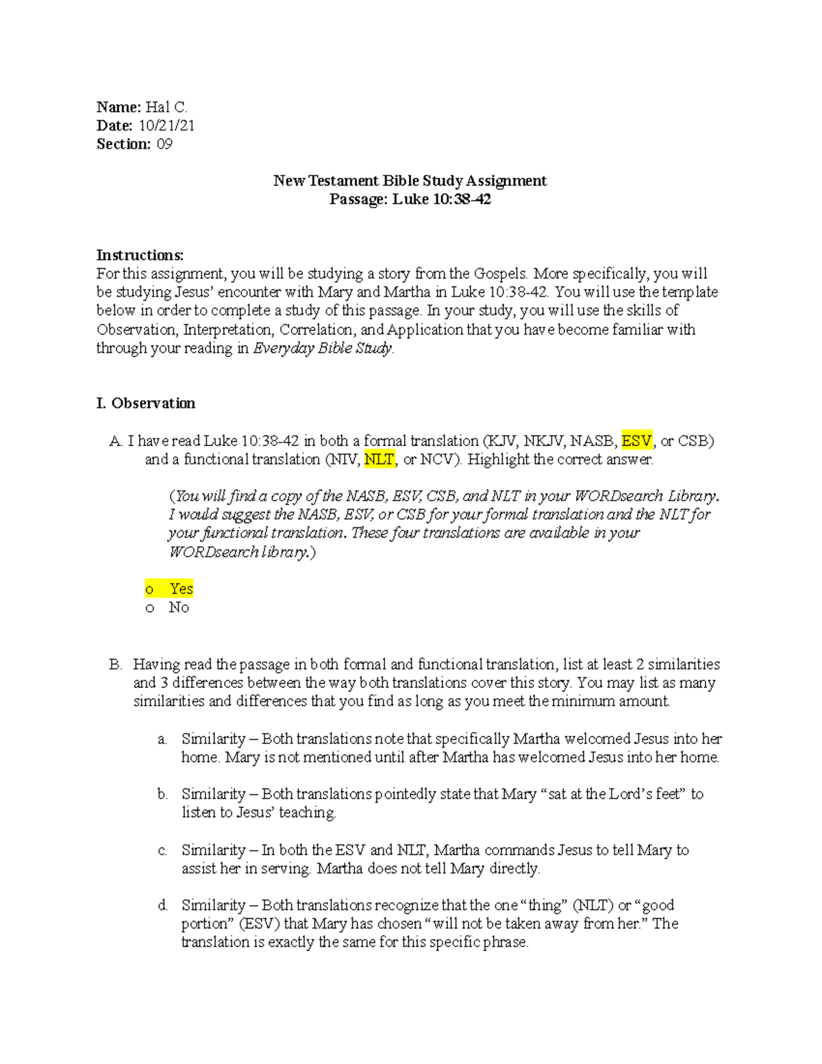 BIBL 104 New Testament Bible Study Assignment Student Example (AY2021