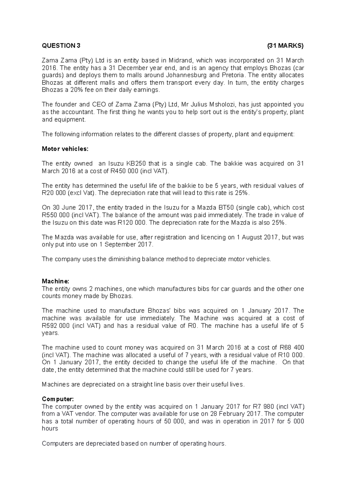 ACC1B ASSESSMENT 2PPE QUESTIONS & SOLUTIONS QUESTION 3 (31 MARKS