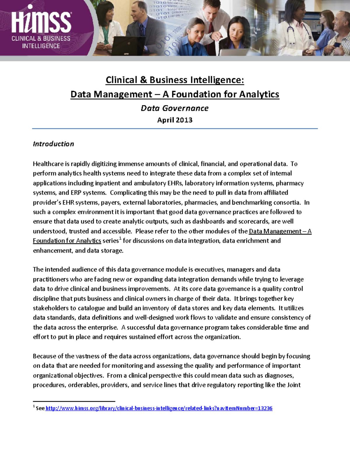 Himss DATA Governance summary Clinical & Business Intelligence