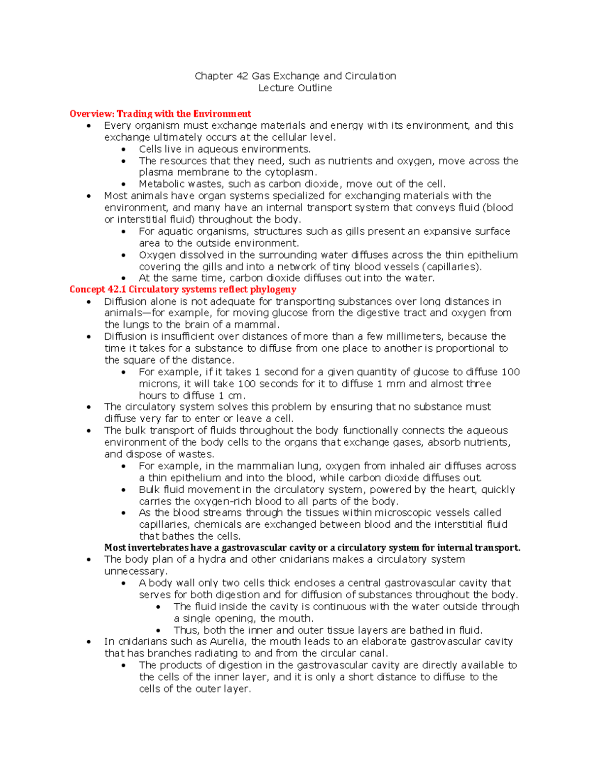 Biology Chapter Gas Exchange And Circulation Chapter Gas