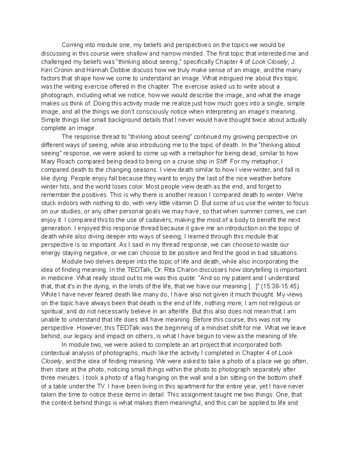 IAH - Portfolio Project - Coming into module one, my beliefs and ...