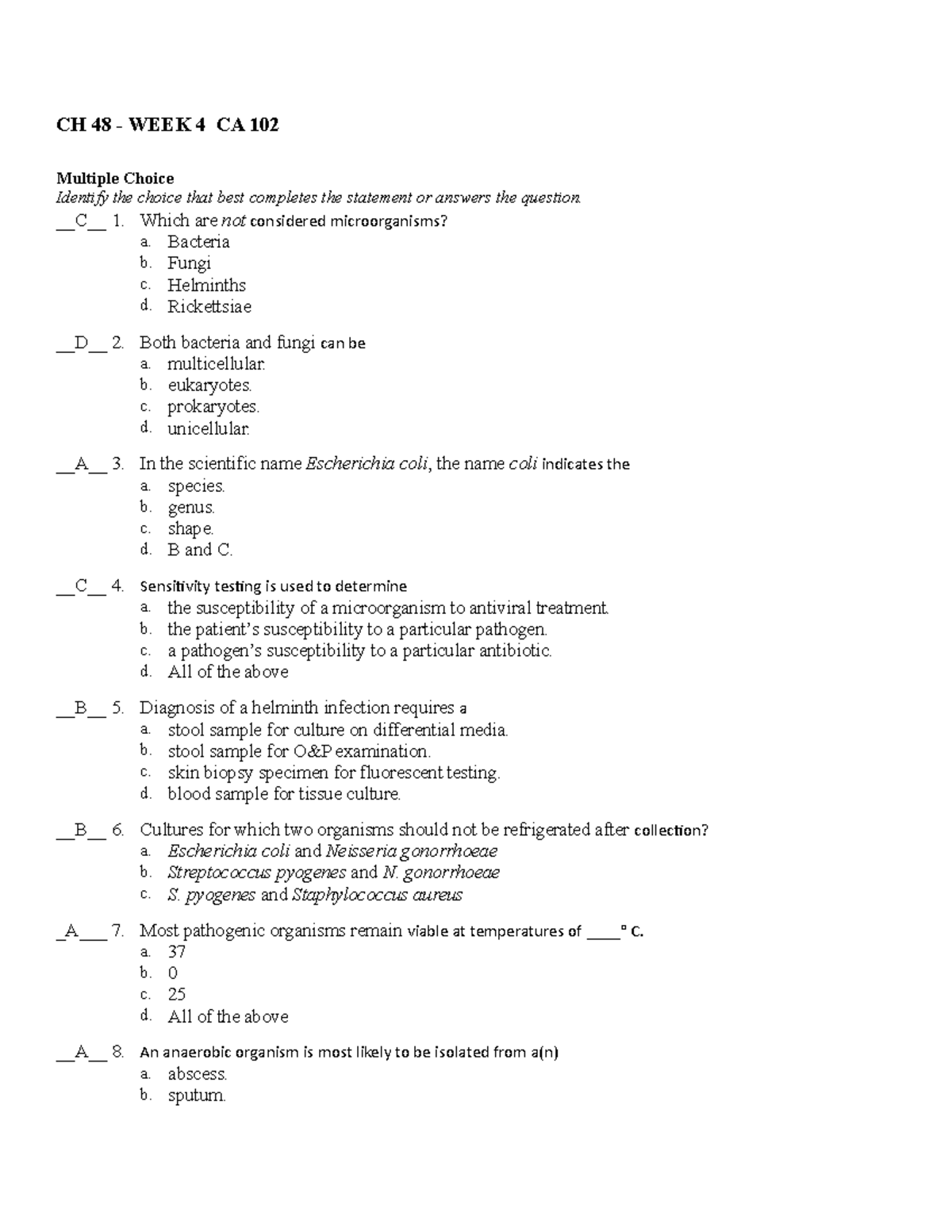 CH 48 QUIZ NA - Quiz - CH 48 - WEEK 4 CA 102 Multiple Choice Identify ...