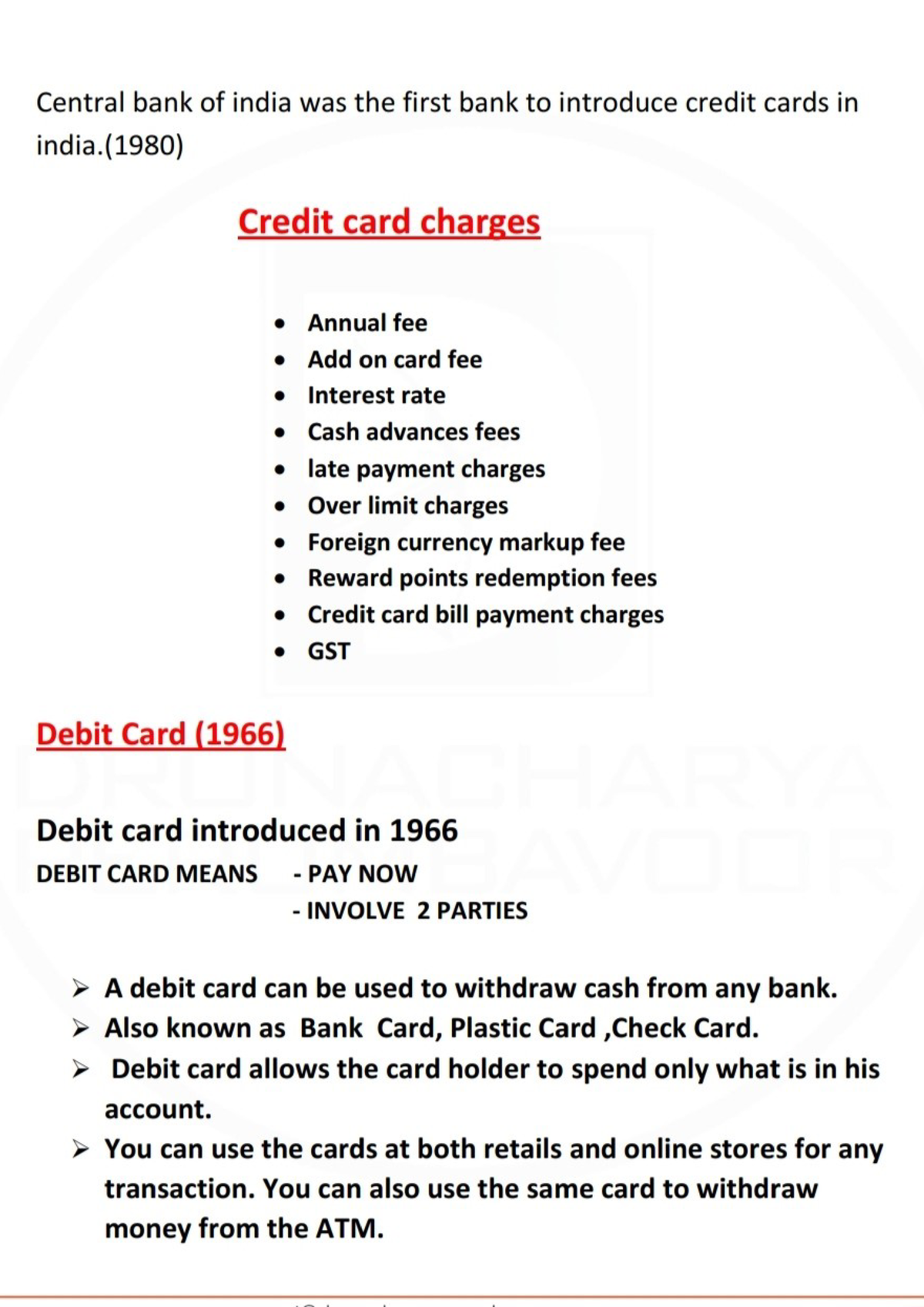 Credit card charges/Debit card - Modern Banking - MG University - Studocu