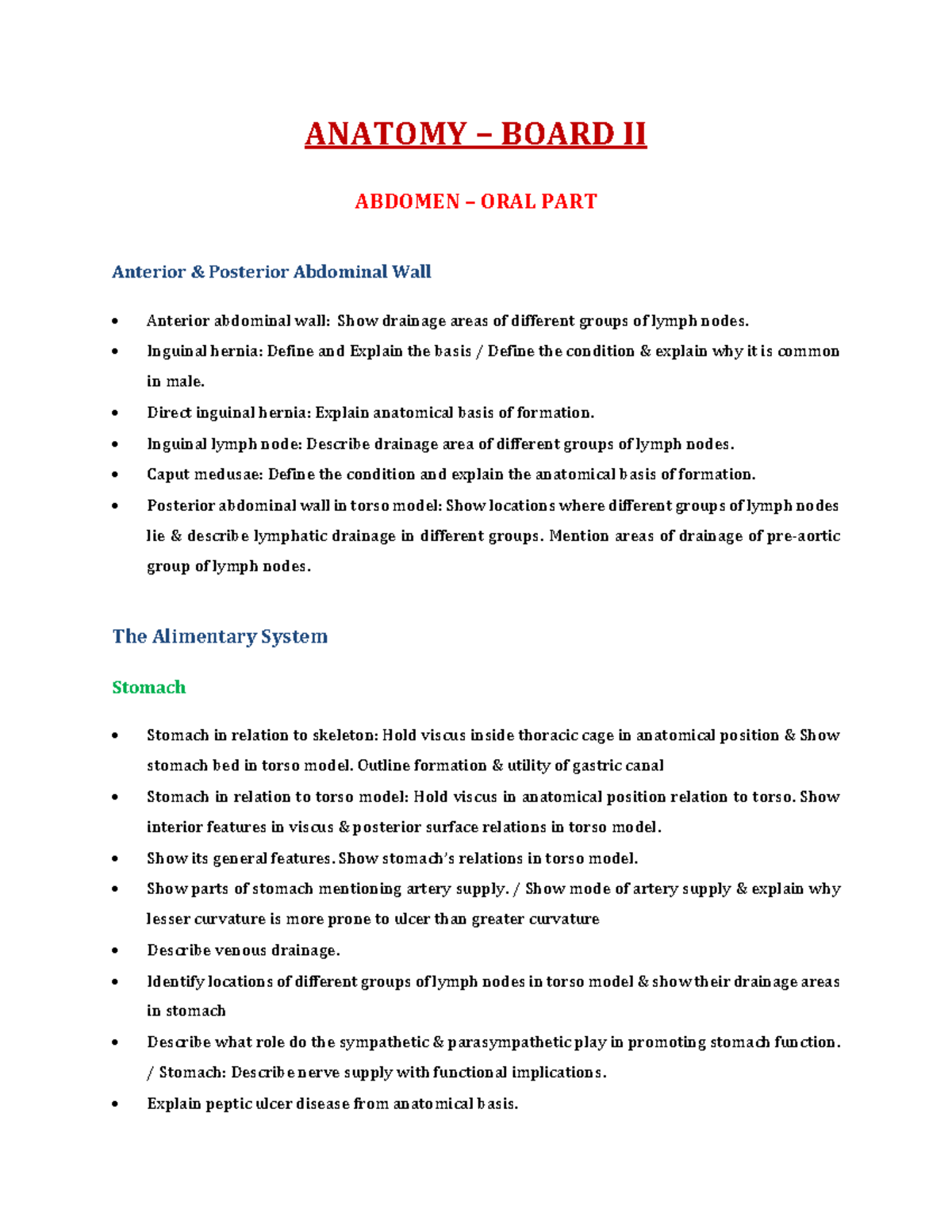 Board 2 topicwise - Anatomy - ANATOMY – BOARD II ABDOMEN – ORAL PART ...