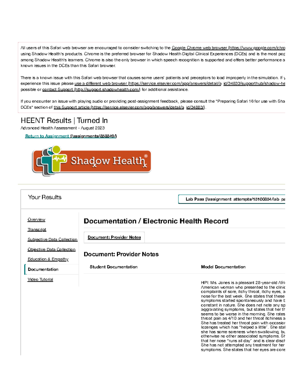 Documentation-Shadow Health HEENT - HEENT Results | Turned In Advanced ...