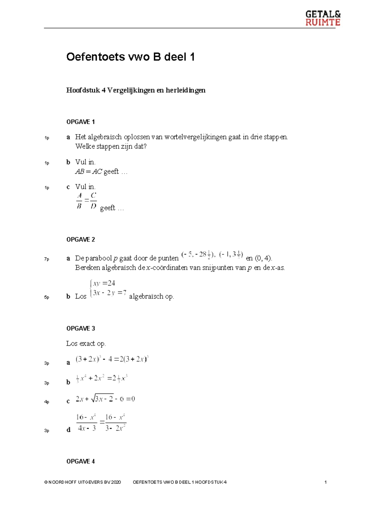 Oefentoets 4vwo Wis B H4 - Oefentoets Vwo B Deel 1 Hoofdstuk 4 ...