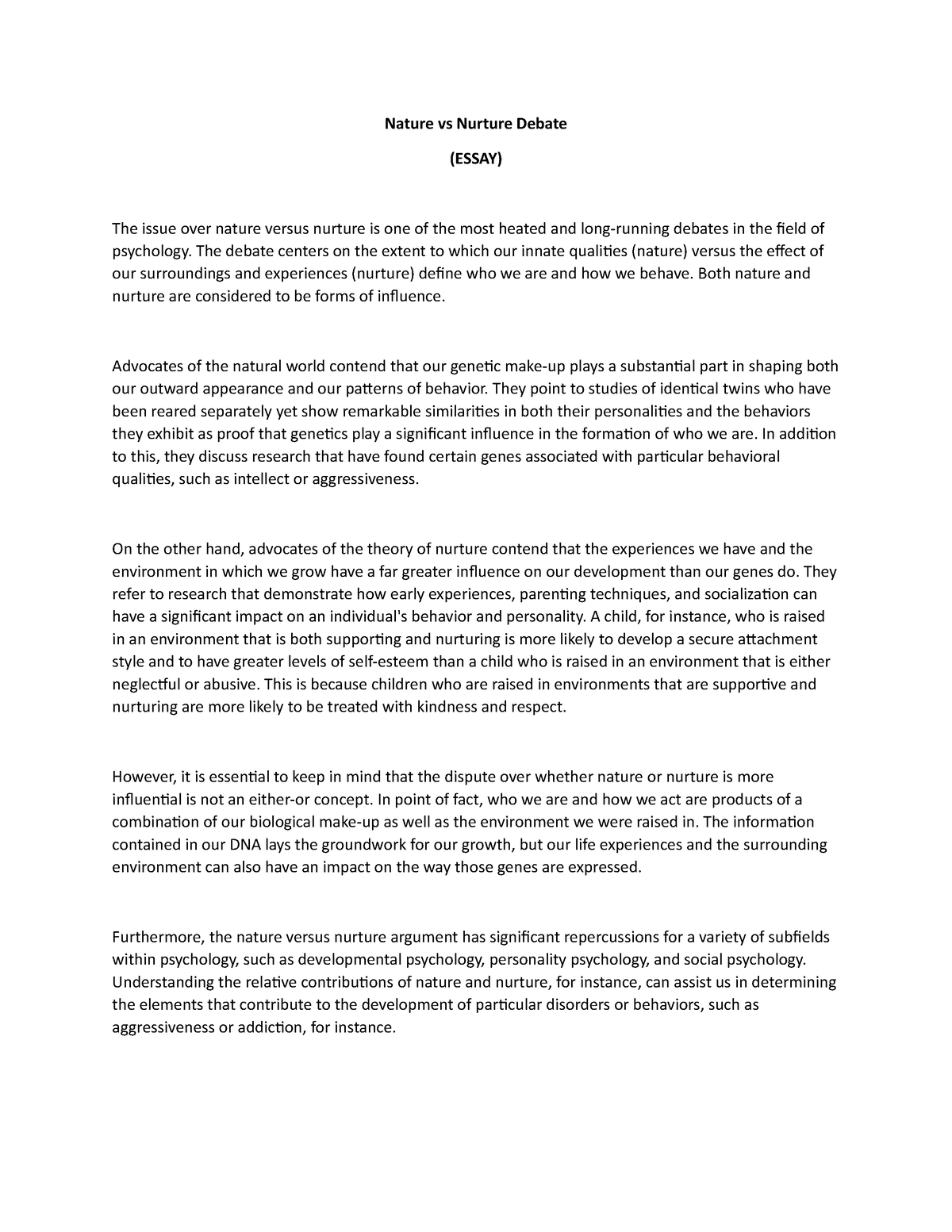 nature and nurture argumentative essay