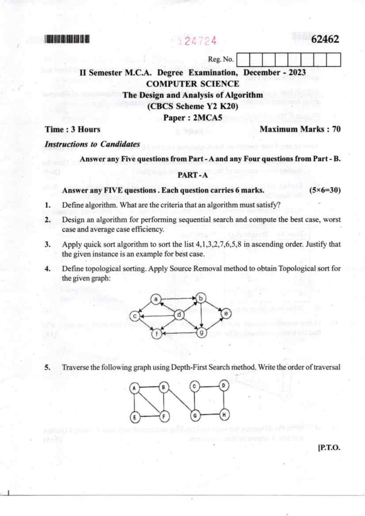 The Design of Analysis of Algorithms - 24724 62462 Reg. No. II Semester ...