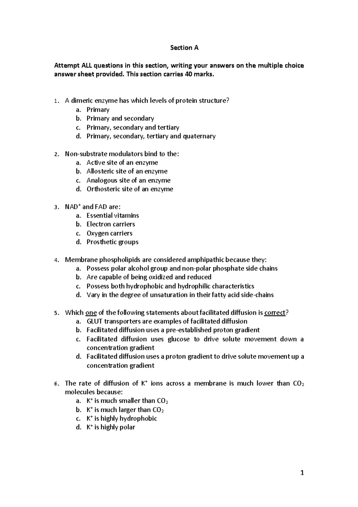 Exam November 2018, questions - Section A Attempt ALL questions in this ...