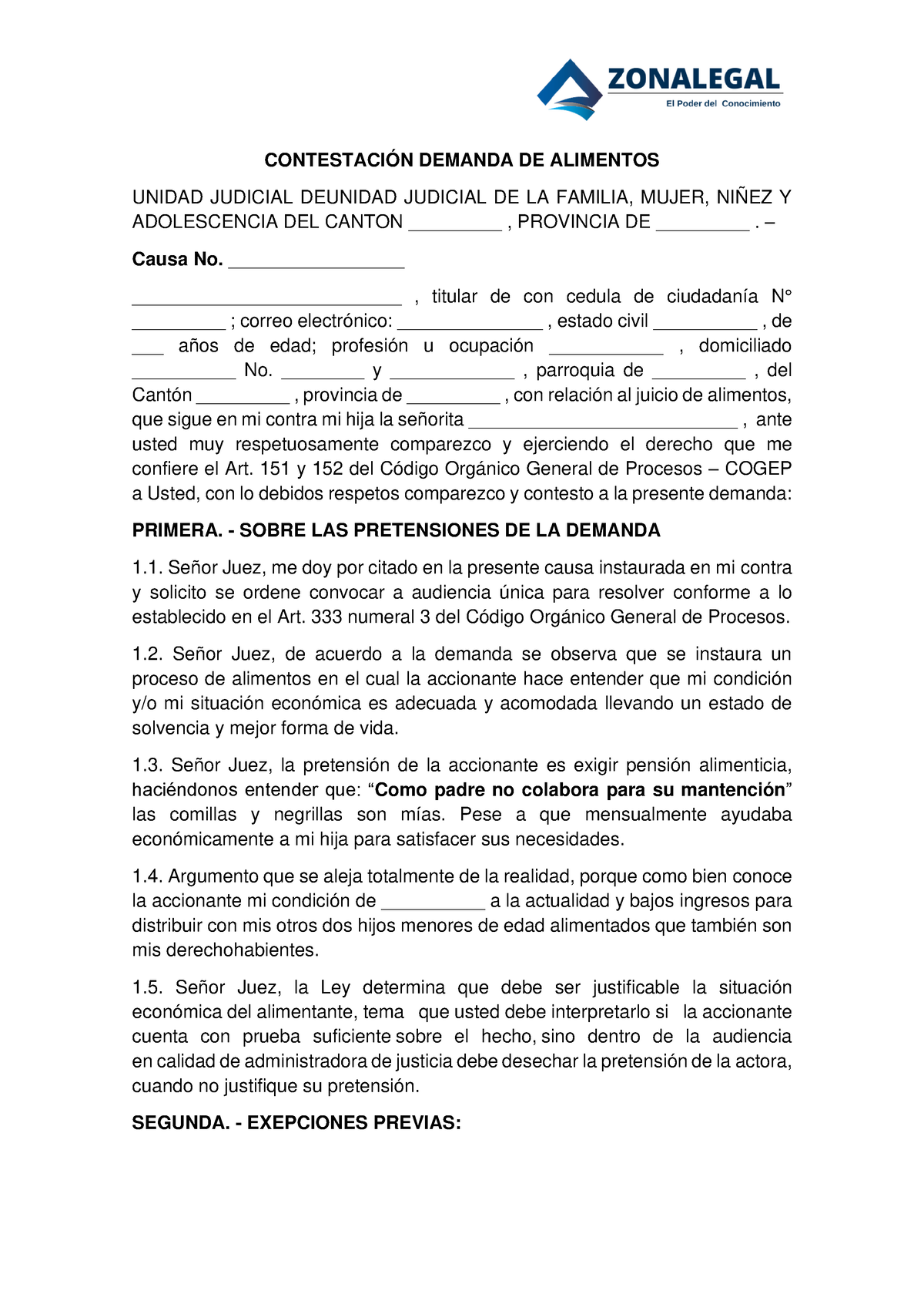 Contestacion Demanda De Alimentos ContestaciÓn Demanda De Alimentos Unidad Judicial Deunidad 7258