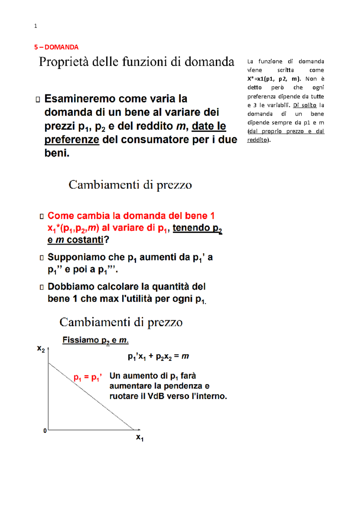 5 Domanda 5 DOMANDA La funzione di domanda viene scritta come X