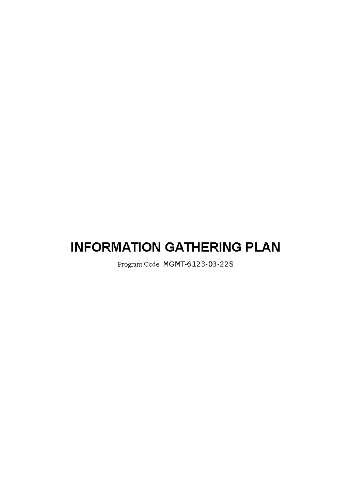 Information Gathering PLAN - INFORMATION GATHERING PLAN Program Code ...