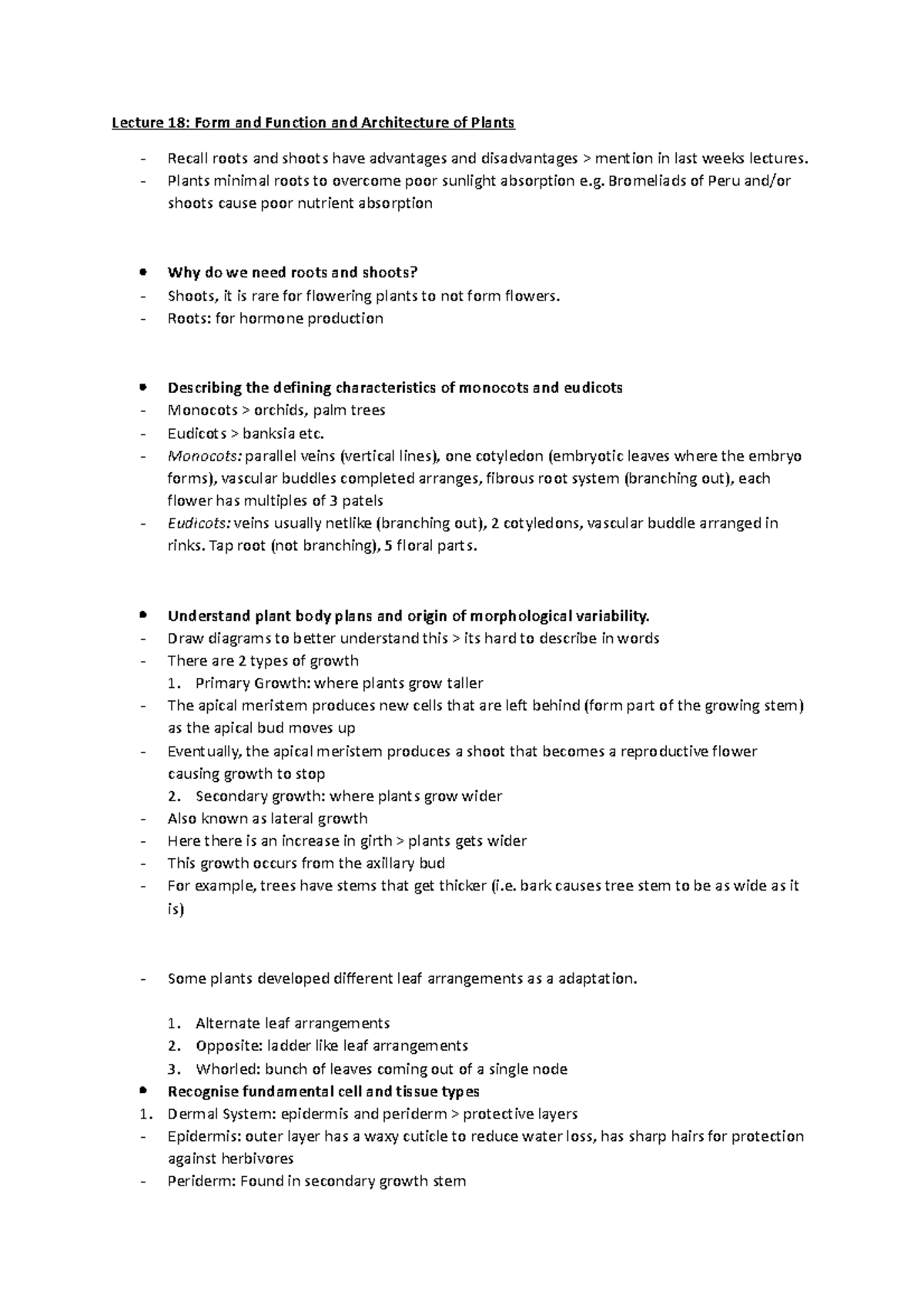 BIOS1101 W8 L1 - HD Notes - Lecture 18: Form and Function and ...