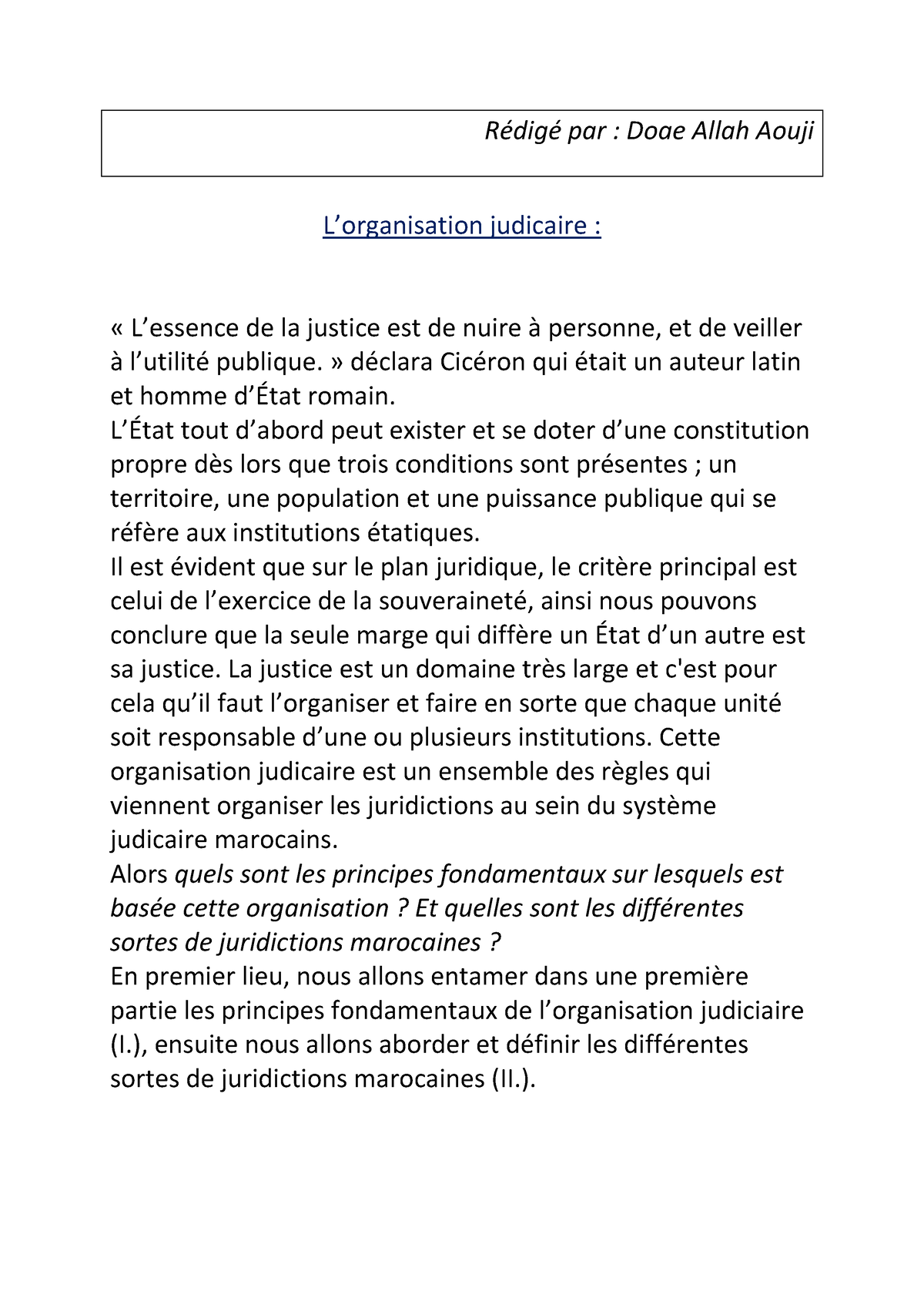 organisation judiciaire au congo brazzaville dissertation