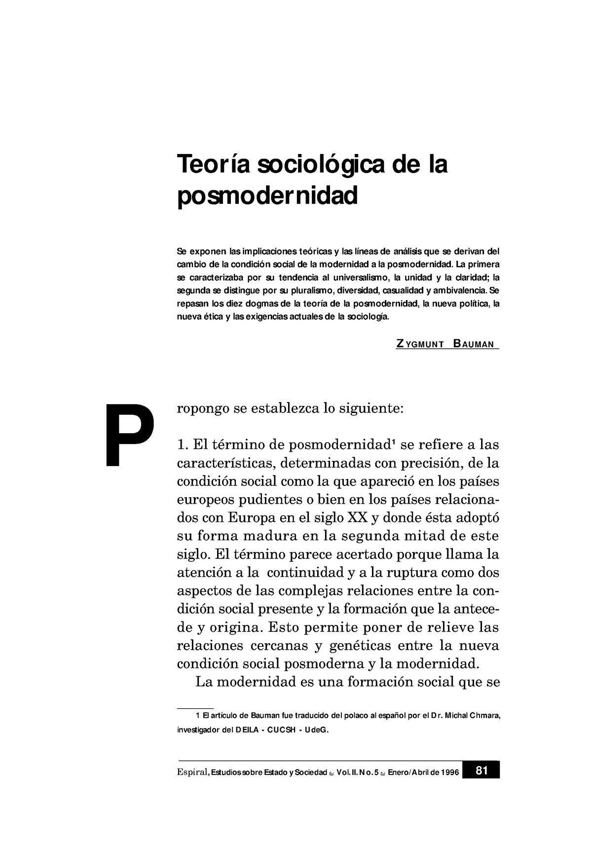 8.1 Bauman Zygmunt. Teoría Sociológica De La Posmodernidad - 81 Teoría ...