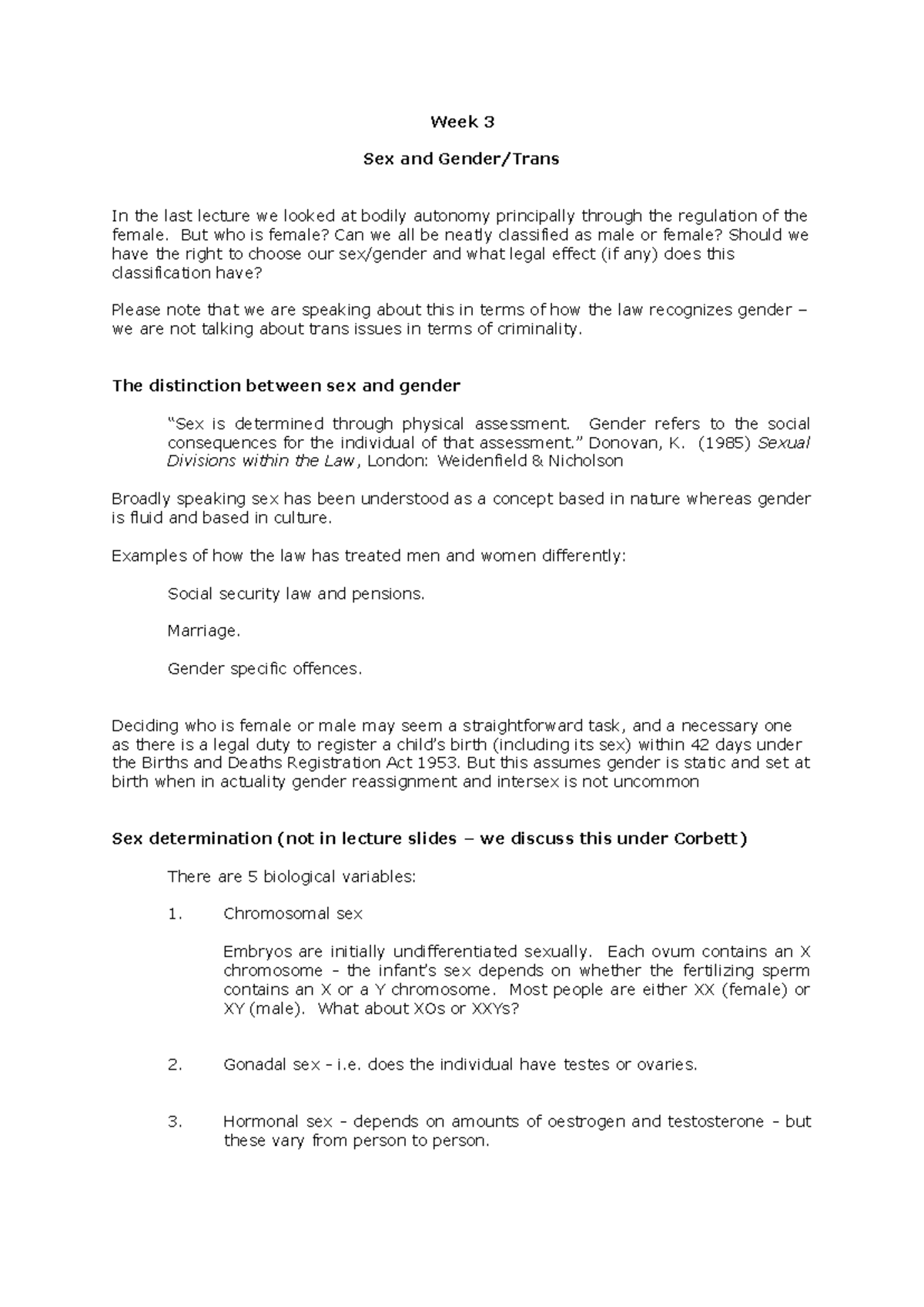 Week 3 - Sex and Gender (4) - Week 3 Sex and Gender/Trans In the last ...
