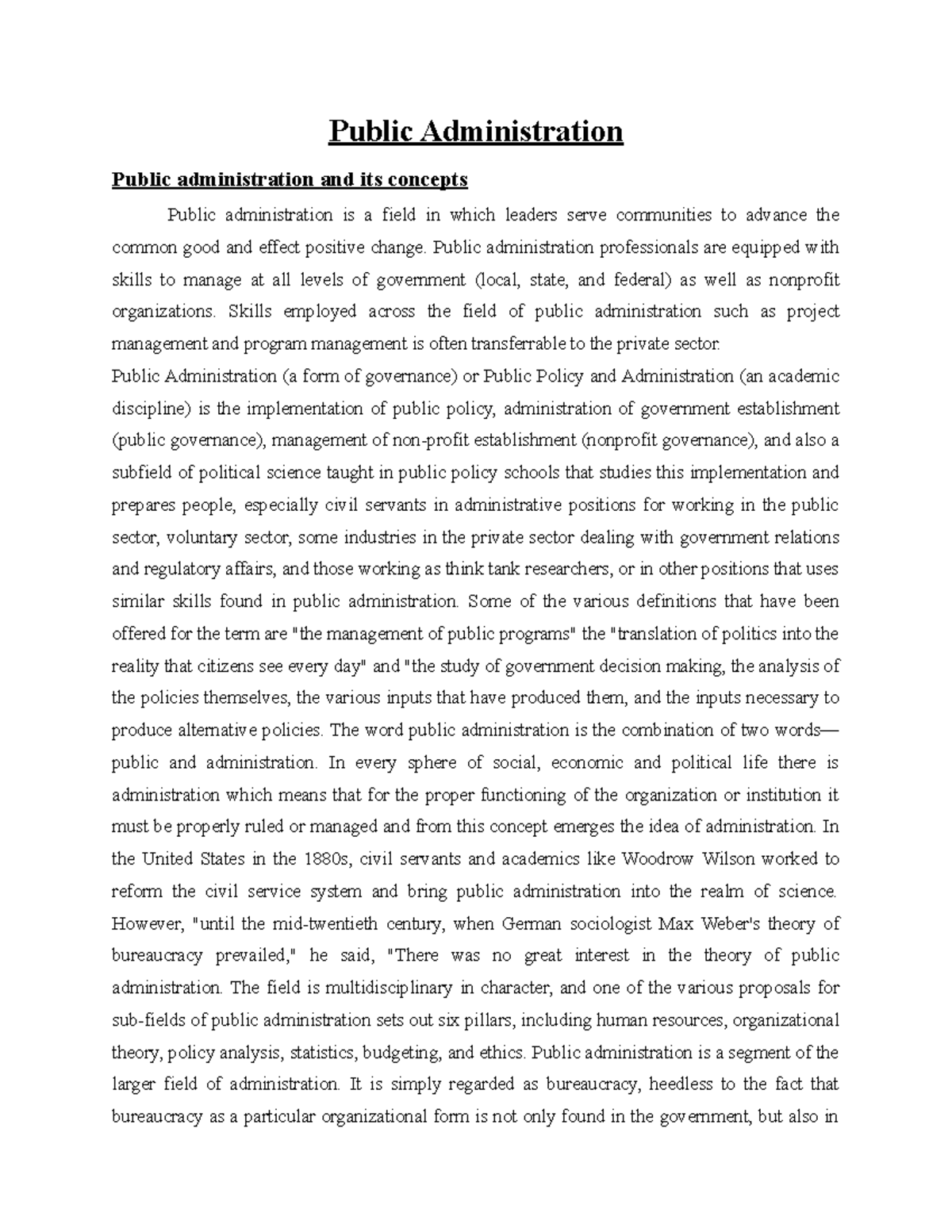 Public Administration Notes - Public Administration Public ...