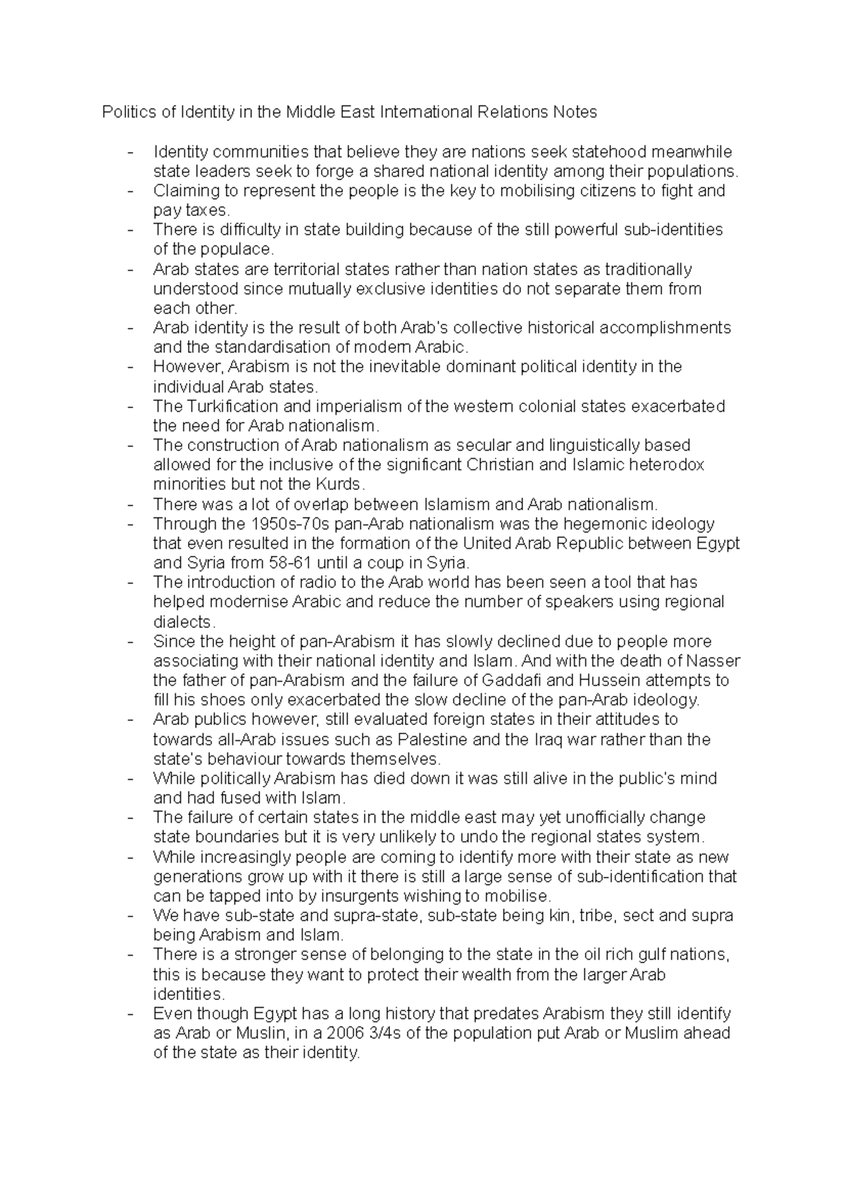 Politics of Identity in the Middle East International Relations Notes ...
