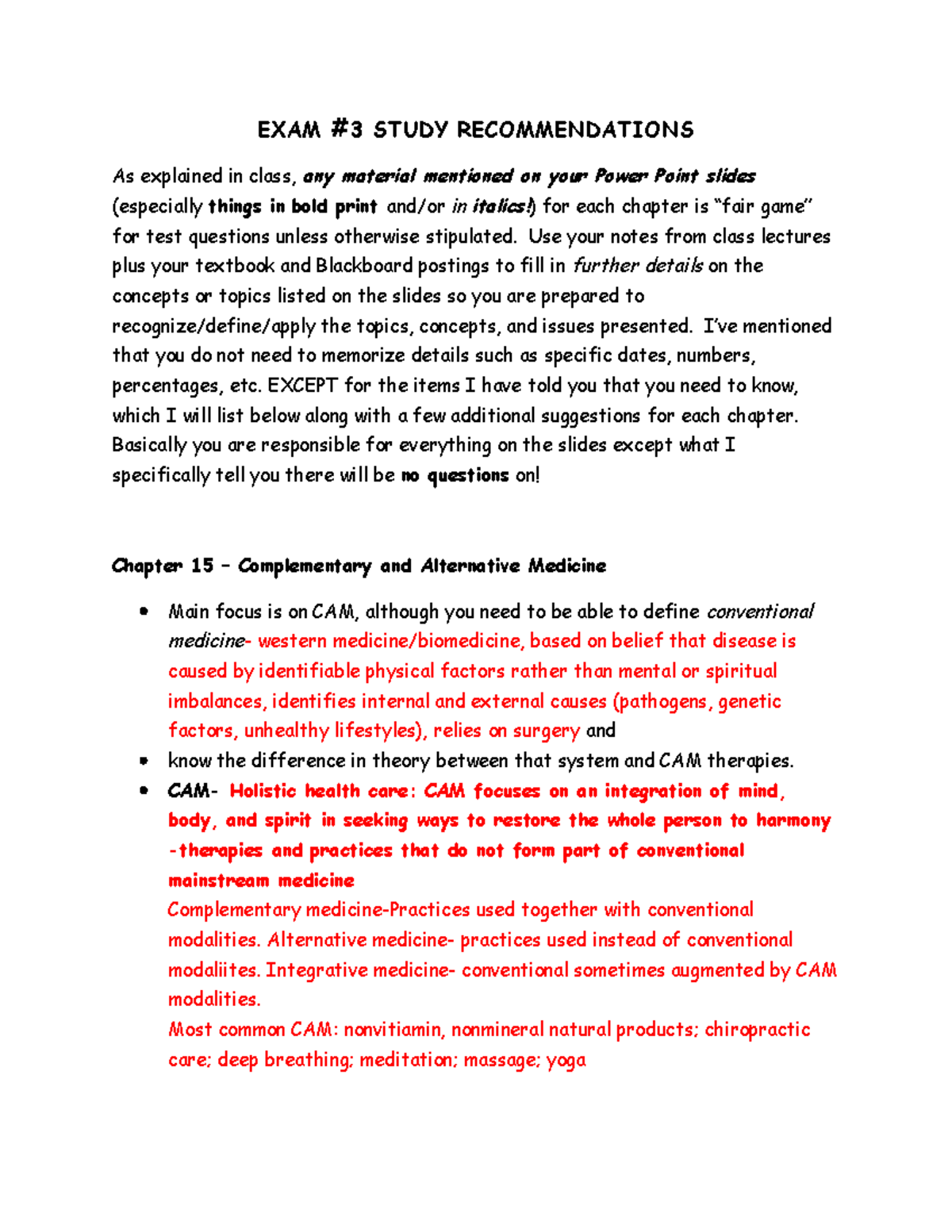 Exam #3 Study Recommendations - EXAM #3 STUDY RECOMMENDATIONS As ...