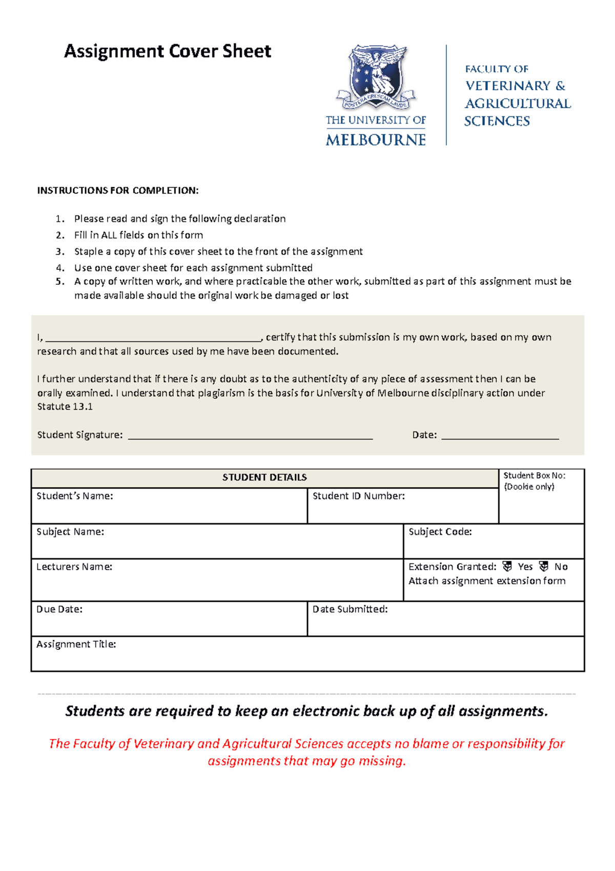 B01 Assignment Cover Sheet - Assignment Cover Sheet INSTRUCTIONS FOR ...