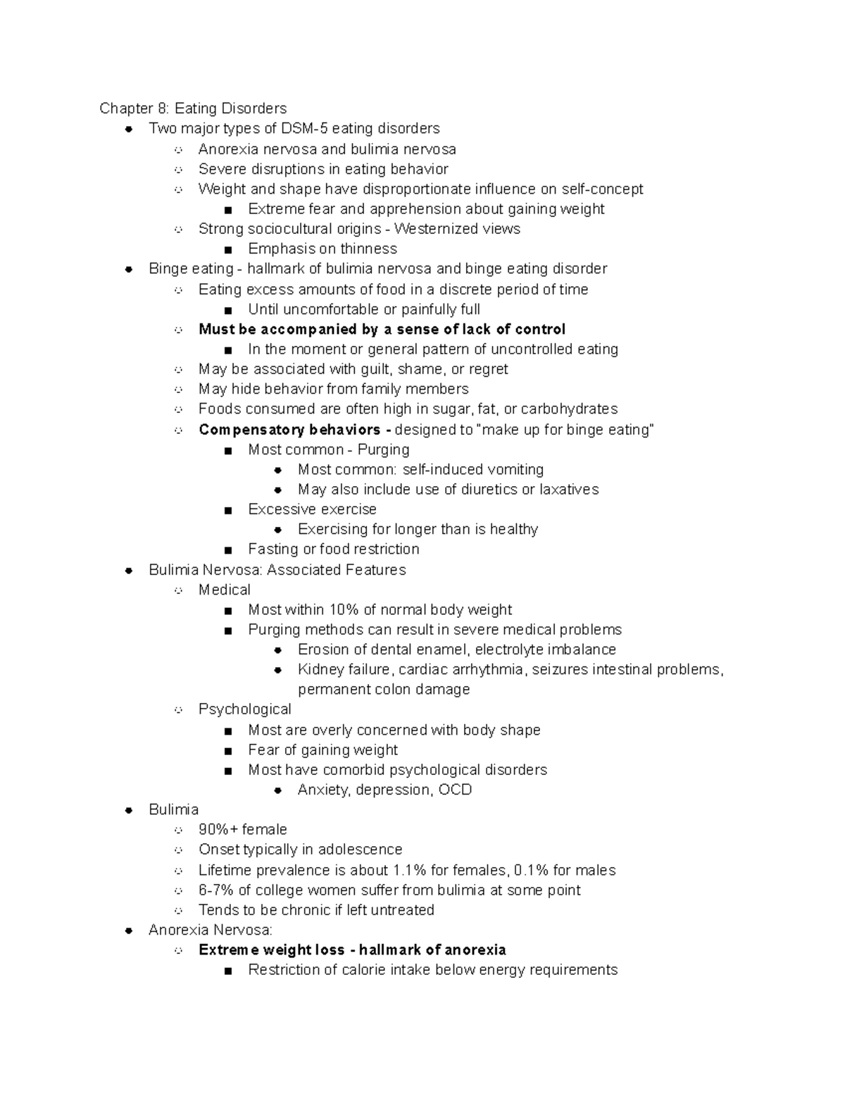 Abnormal Psych 3 31 20 - Chapter 8: Eating Disorders Two major types of ...