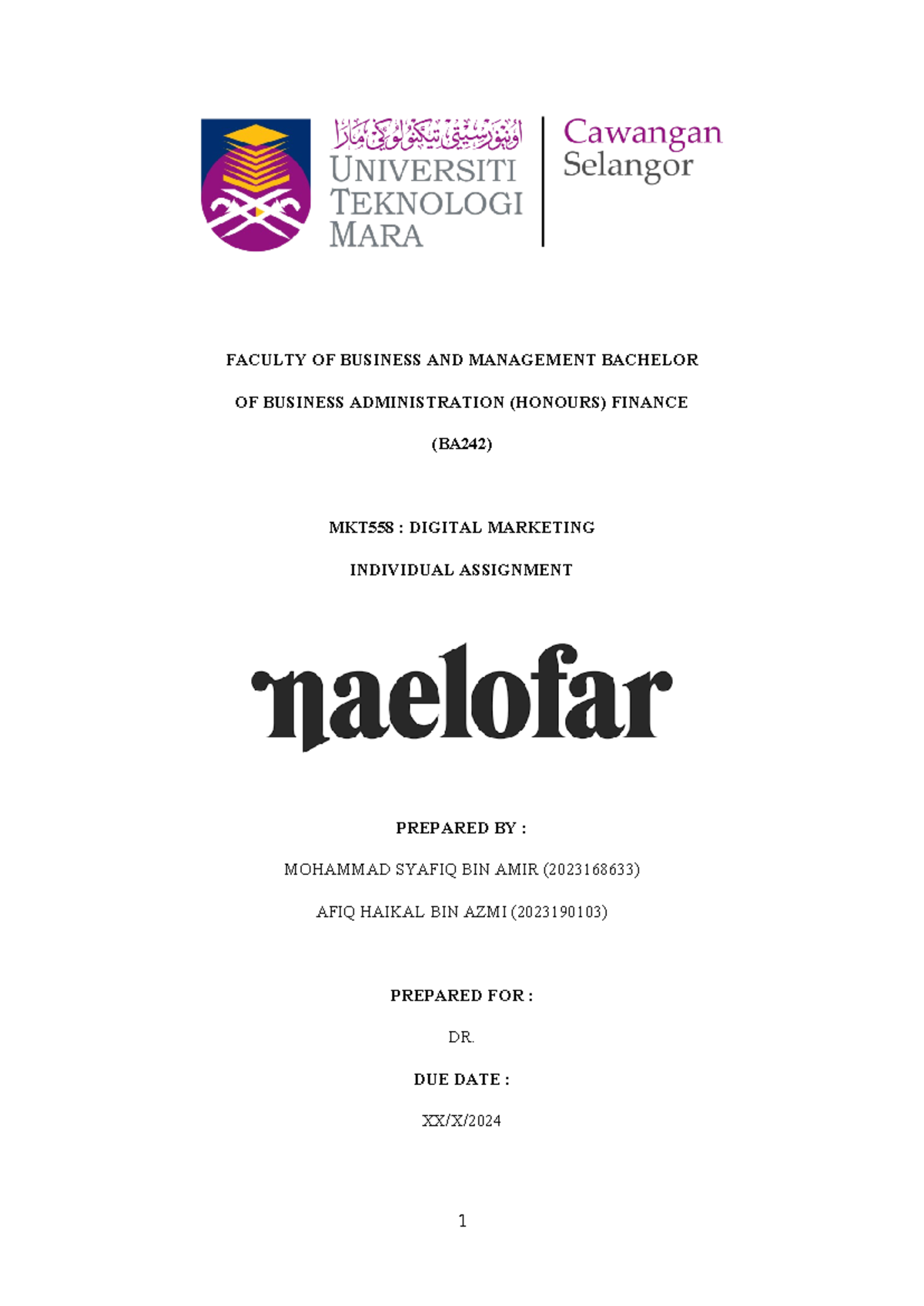 MKT558 Individual Assignment - FACULTY OF BUSINESS AND MANAGEMENT ...