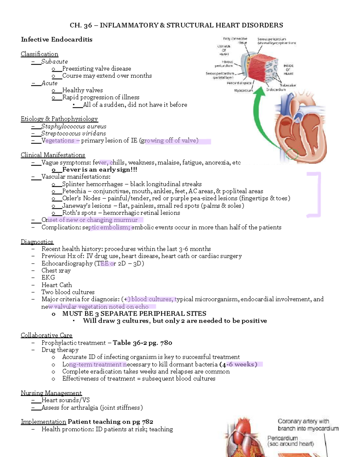 Heart disorders lecture notes - CH. 36 – INFLAMMATORY & STRUCTURAL ...