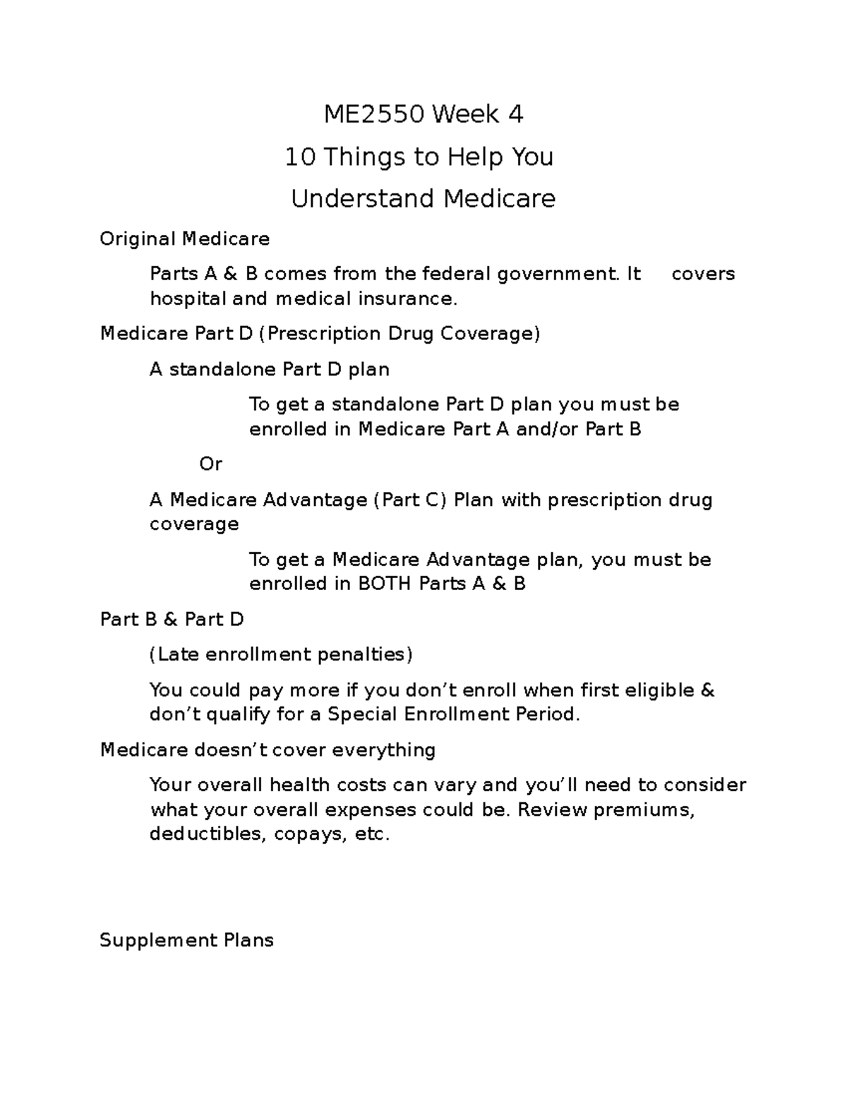 10 Things To Medicare - ME2550 Week 4 10 Things To Help You Understand ...