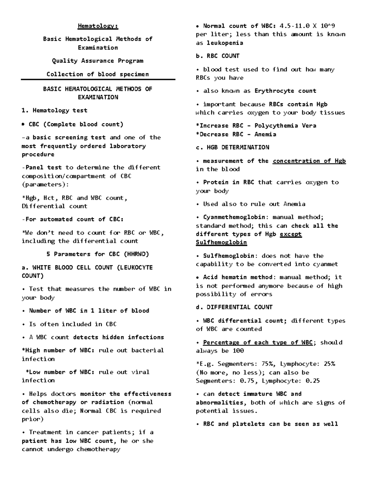 HemabloodcollectionQAandCollection reviewer **Hematology Basic