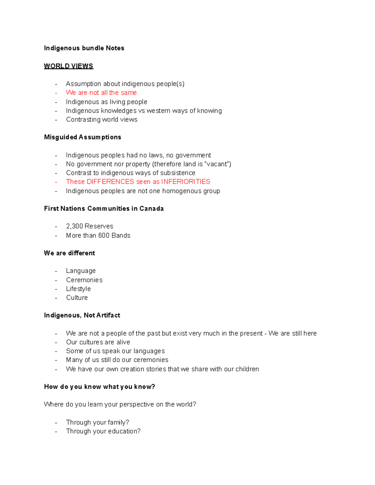 Indigenous Bundle Notes - Indigenous bundle Notes WORLD VIEWS ...
