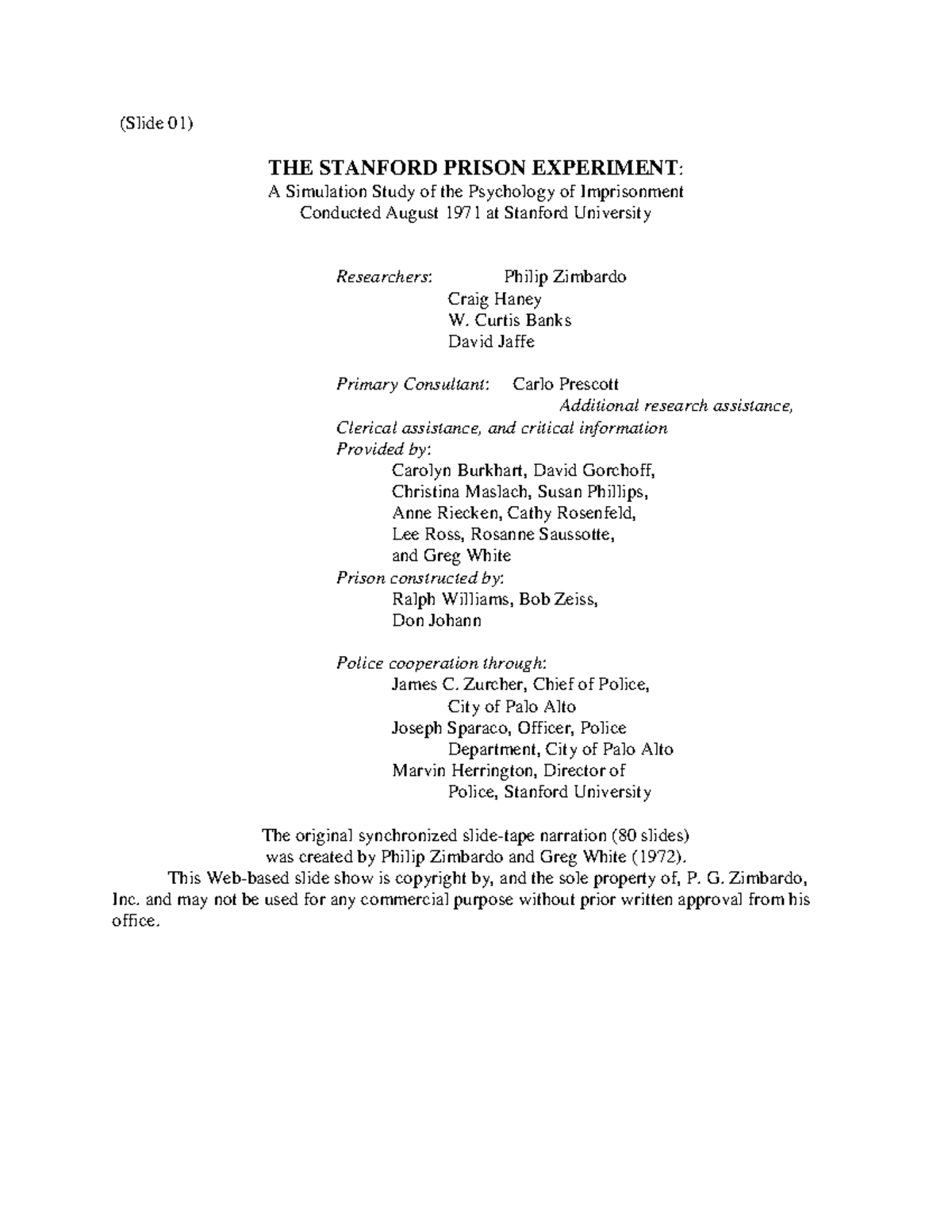 SC0750 s5 SPE Slide Show Transcript - (Slide 01) THE STANFORD PRISON ...