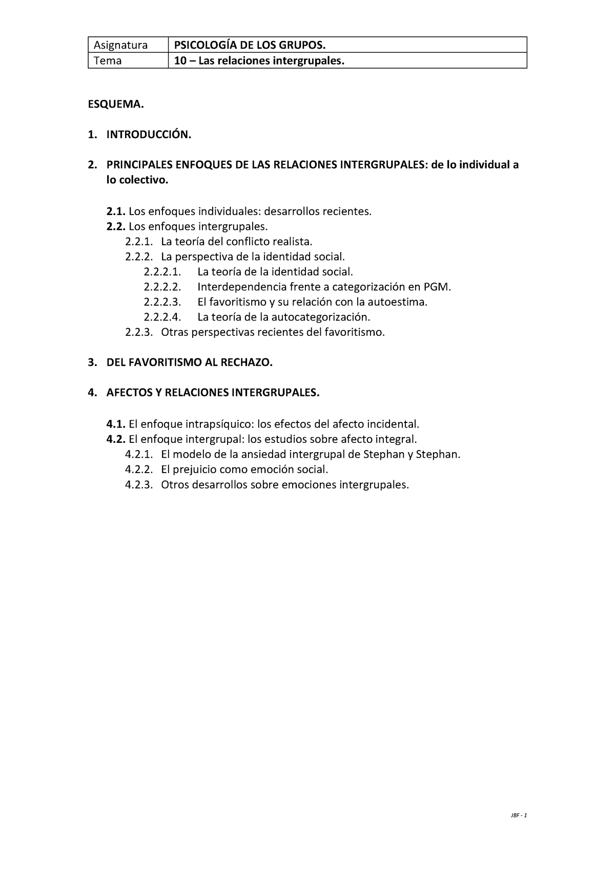 10 - Las Relaciones Intergrupales - ESQUEMA. 1. INTRODUCCIÓN ...