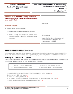 Unit 4 - Activity 1 - aBM - ACTIVITY 1 Classify the line items as ...