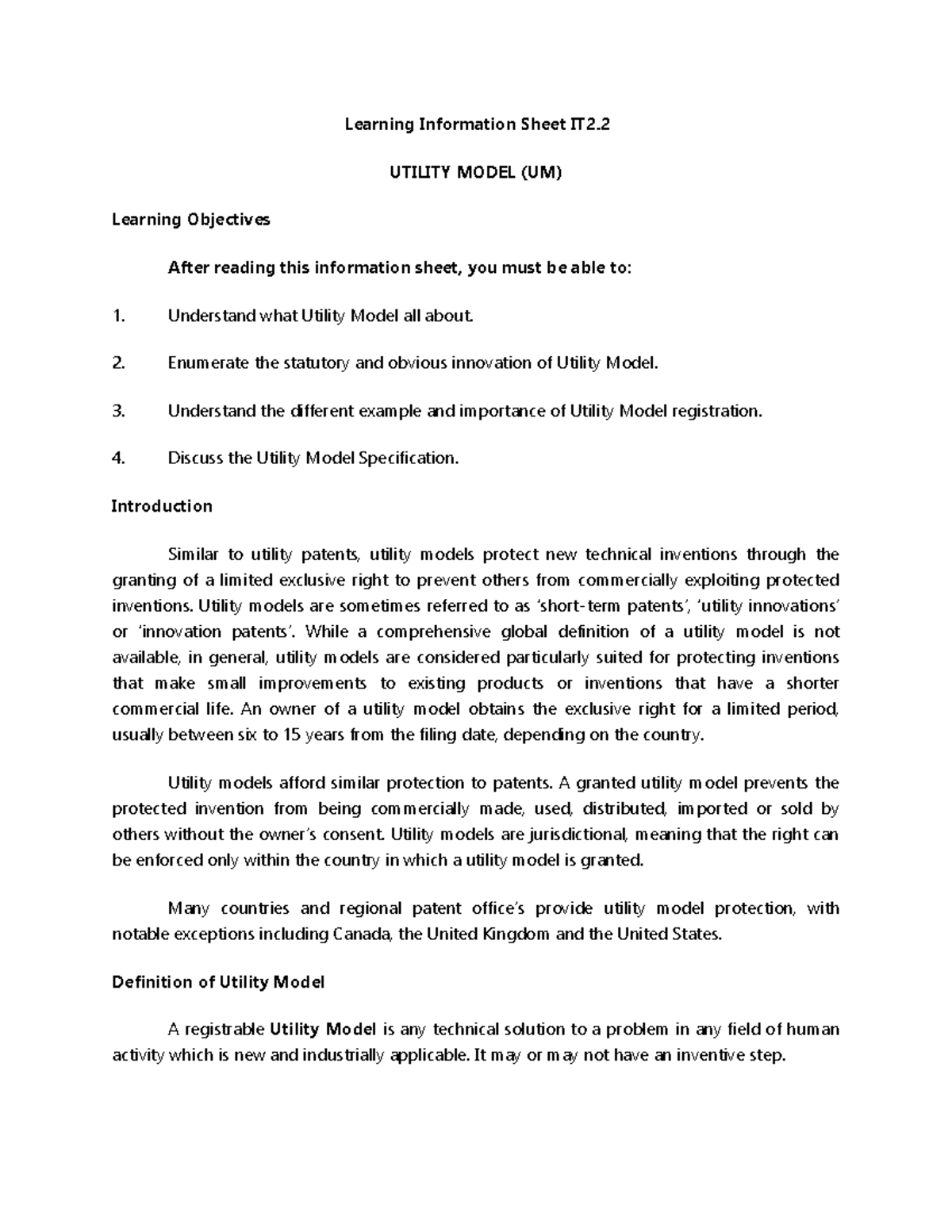 IPR Utility Model 2nd year college Lecture Learning Information