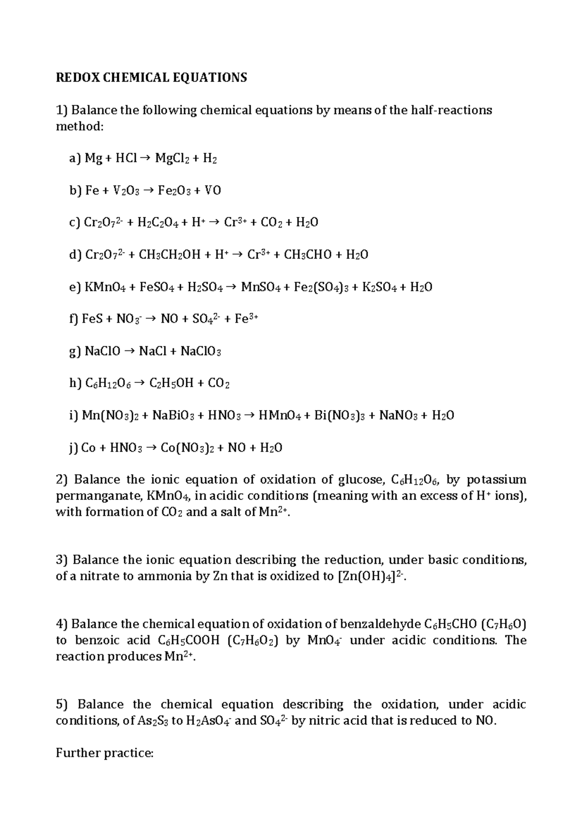 Balancing Redox Reactions Redox Chemical Equations Balance The Following Chemical Equations By 7345