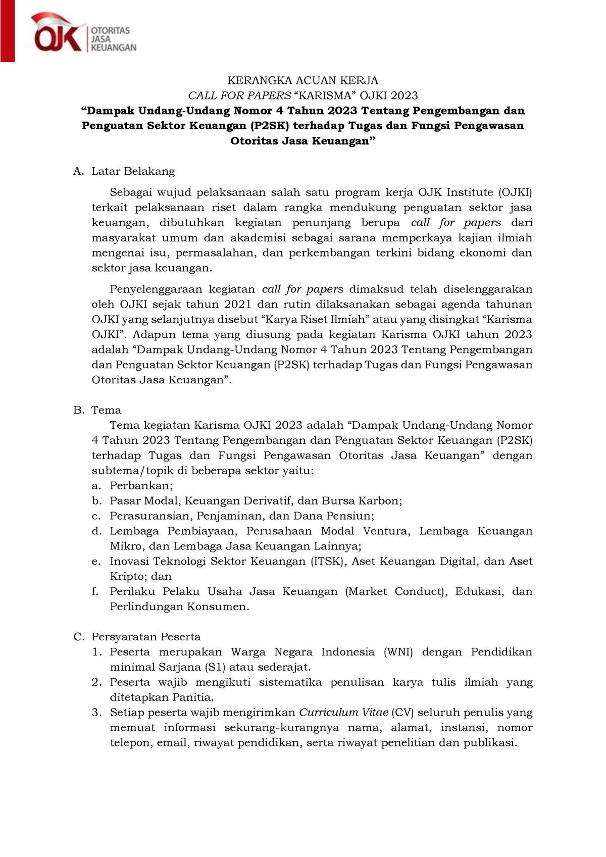 Kerangka Acuan Kerja Karisma OJKI 2023 - KERANGKA ACUAN KERJA CALL FOR ...