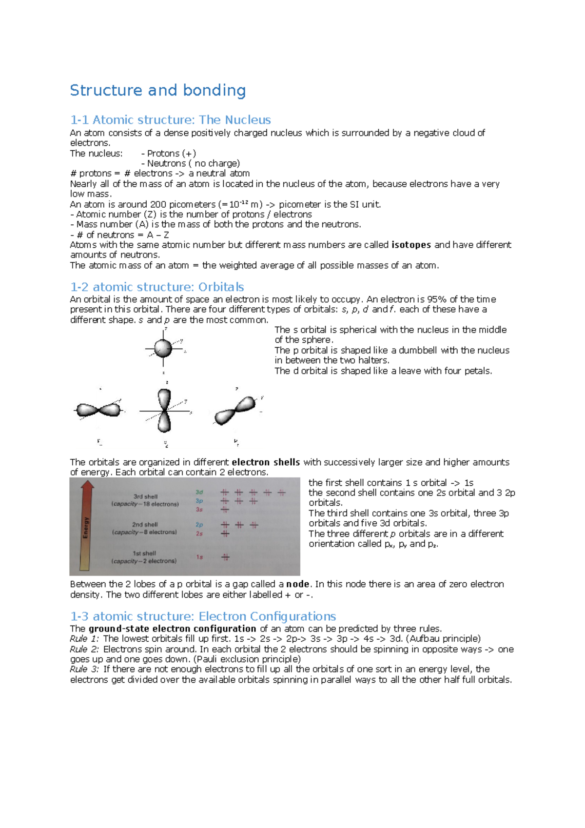 Summary Chapter 1 Structure And Bonding - Structure And Bonding Atomic ...