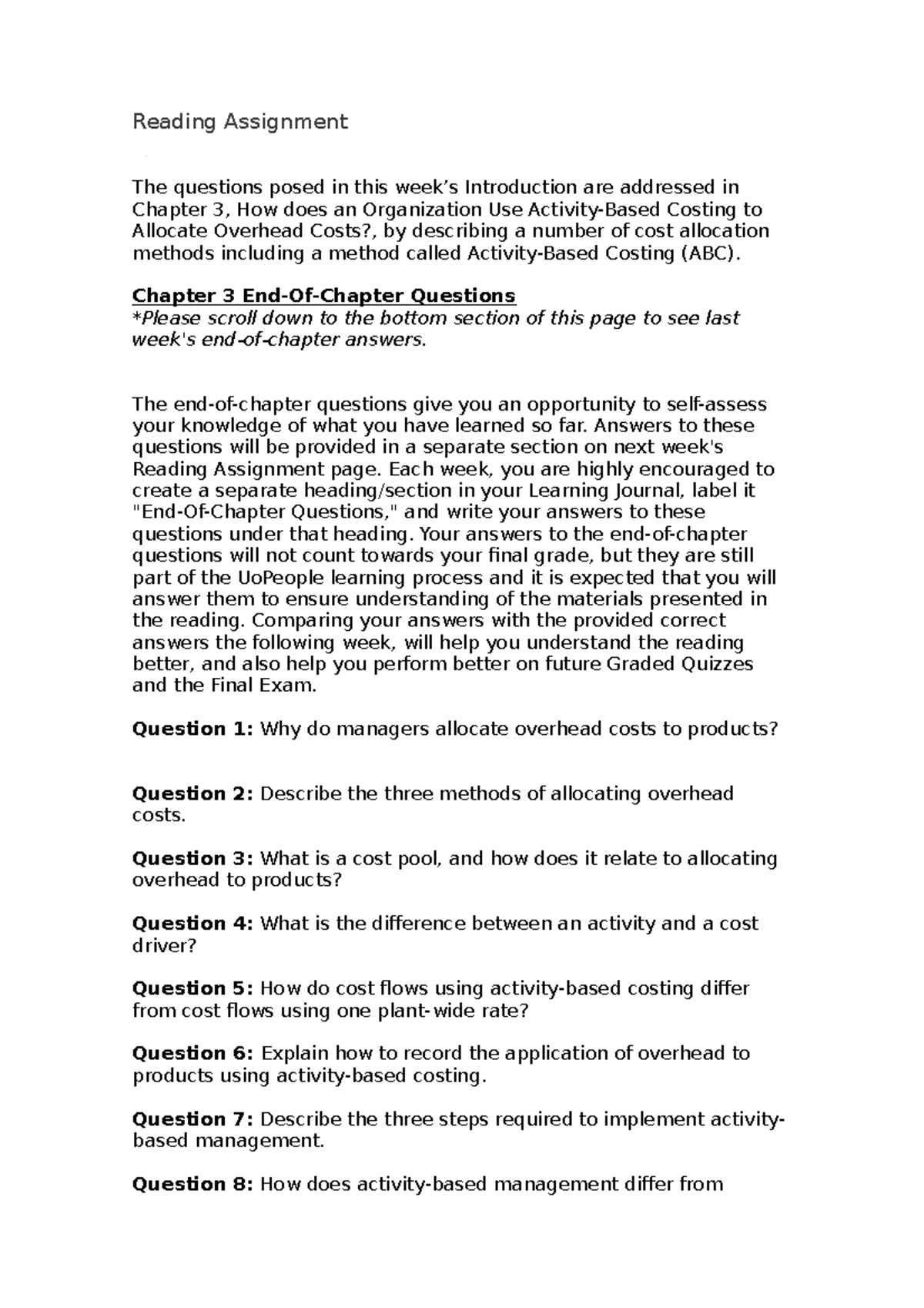 Reading Assignment - Learning Unit 2 - Reading Assignment The Questions ...