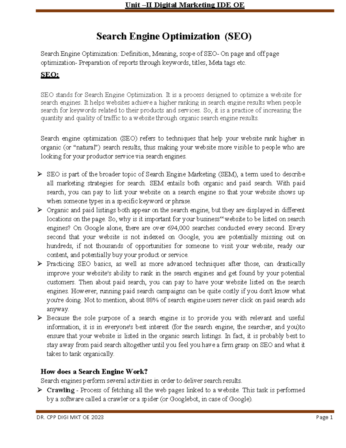 Unit 2 digital marketing Search Engine Optimization (SEO) Search
