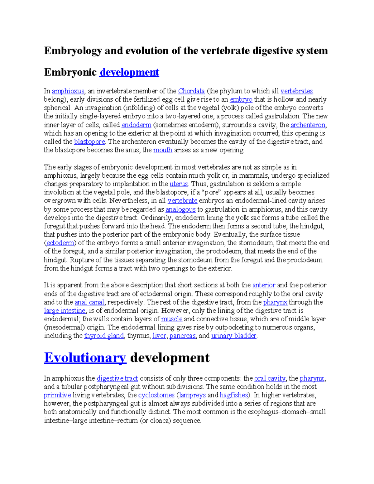 Embryology and evolution of the vertebrate digestive system - An ...