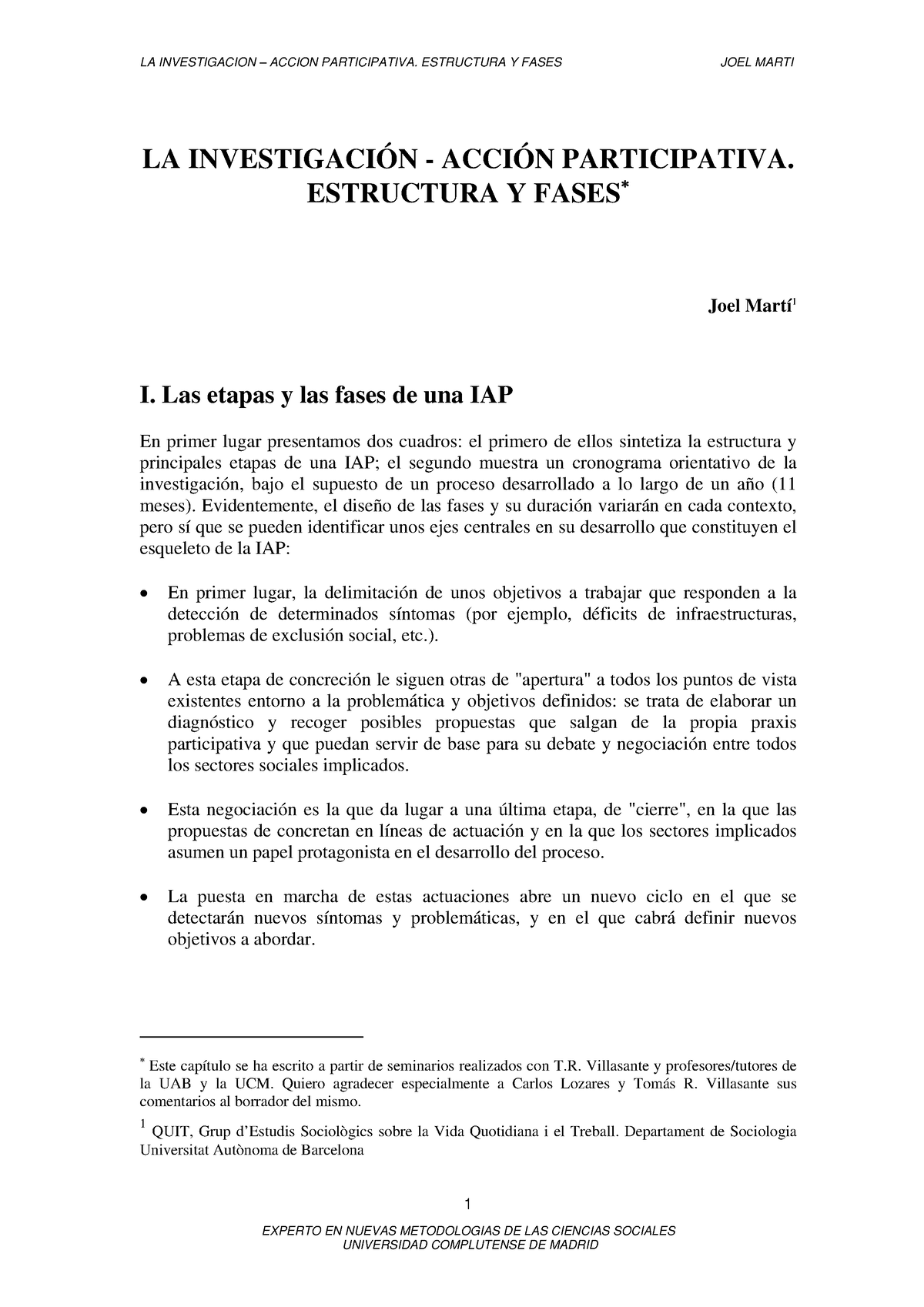 Fases IAP - PROYECTO - LA INVESTIGACIÓN - ACCIÓN PARTICIPATIVA ...