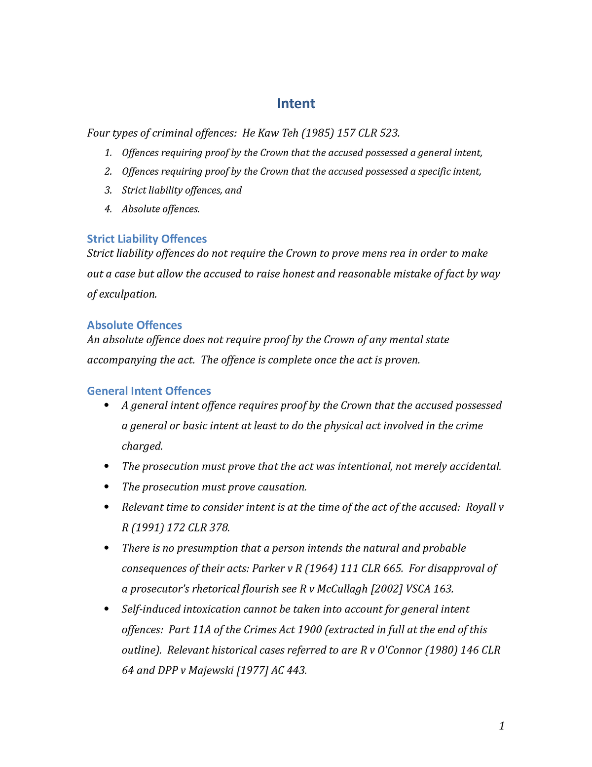 Intent - Intent Four types of criminal offences: He Kaw Teh (1985) 157 ...