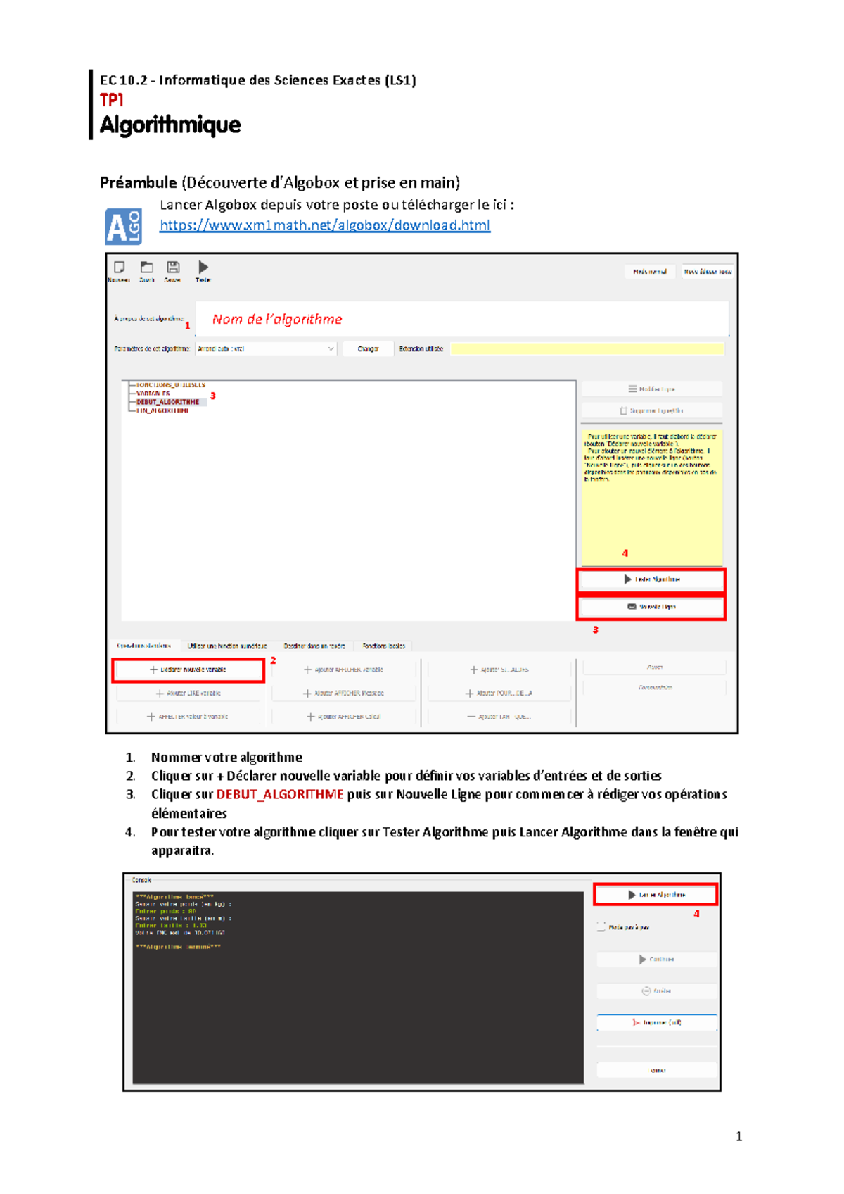 TP1 Algorithimique - TP algorithmique- licence informatique - 1 EC 10 ...