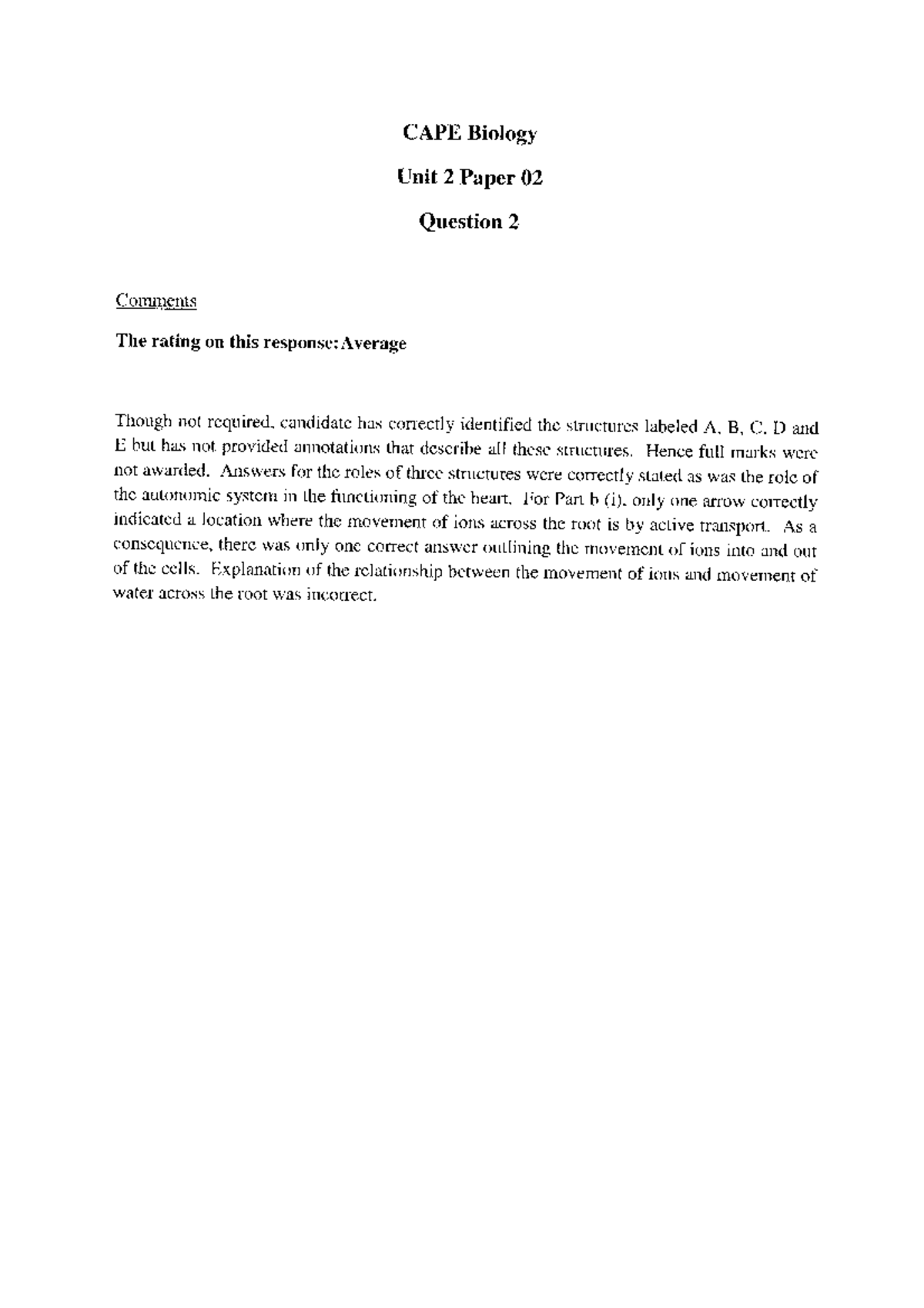 CAPE June 2012 Biology Unit2 P02 Ques2 - CAPEBiology Unit 2 Paper 02 ...