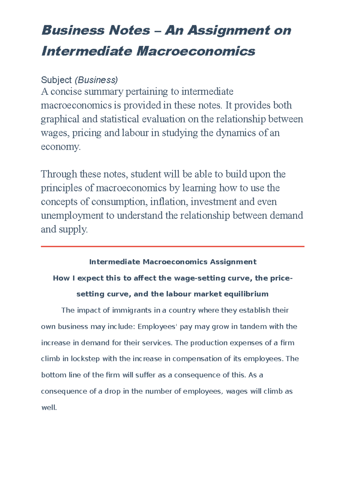 Intermediate Macroeconomics Assignment - Business Notes – An Assignment ...