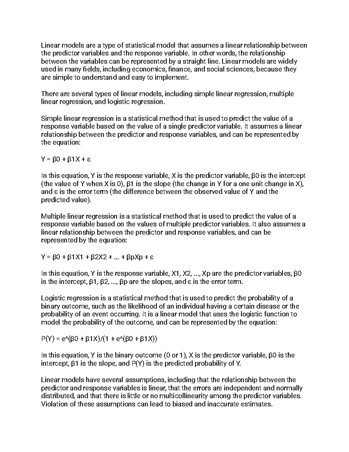 Intro to linear models - Linear models are a type of statistical model ...